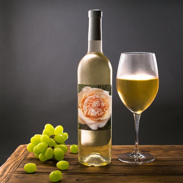 Elegant Peach Rose Personalized Bridal Shower Wine Label (In Situ)