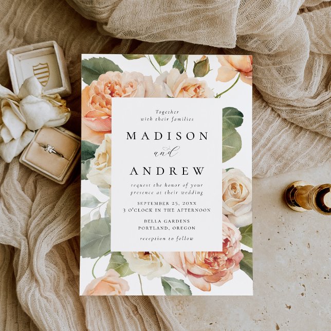 Elegant Peach Rose Wedding Invitation (Creator Uploaded)