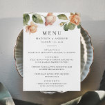 Elegant Peach Rose Wedding Menu<br><div class="desc">Introducing our Elegant Watercolor Peach Rose wedding menus, where elegance meets functionality in every detail. Adorned with a top border of delicate peach roses and lush green leaves, this design beautifully complements our enchanting wedding theme. Personalise the peach floral menu by adding the couple's names and wedding date, creating a...</div>