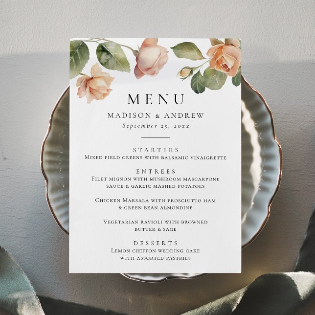 Elegant Peach Rose Wedding Menu (Creator Uploaded)