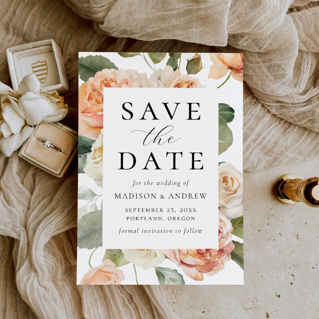 Elegant Peach Rose Wedding Save The Date (Creator Uploaded)