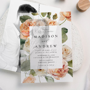 Elegant Peach Rose Wedding Vellum Invitations