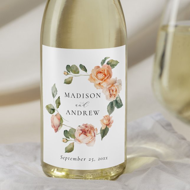 Elegant Peach Rose Wedding Wine Label (Creator Uploaded)