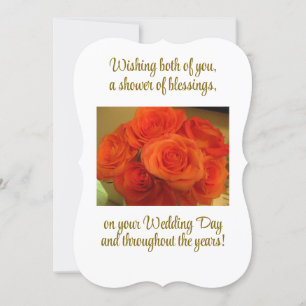 Elegant, Peach Roses, Bracket Shaped Wedding Card