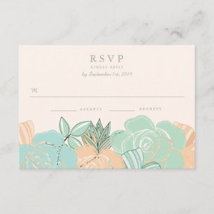Elegant Peach Roses Mint Floral Wedding RSVP