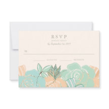 Elegant Peach Roses Mint Floral Wedding RSVP