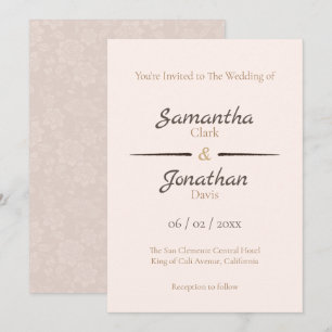 Elegant Peach Roses on Back Wedding Invitation