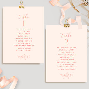 Elegant Peach Seating Plan Cards w/ Guest Names