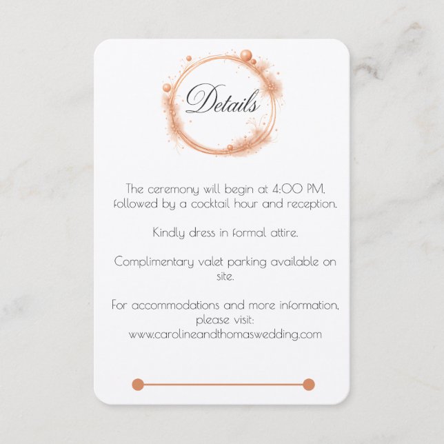 Elegant Peach Sparkle Wedding Script Calligraphy Enclosure Card (Front)