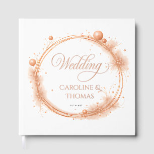 Elegant Peach Sparkle Wedding Script Calligraphy Guest Book