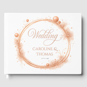 Elegant Peach Sparkle Wedding Script Calligraphy Guest Book