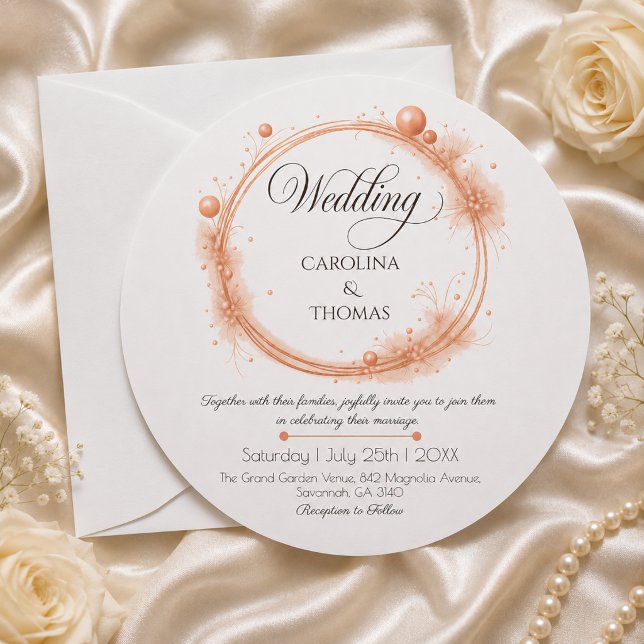 Elegant Peach Sparkle Wedding Script Calligraphy Invitation (Creator Uploaded)