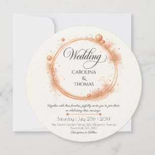 Elegant Peach Sparkle Wedding Script Calligraphy Invitation