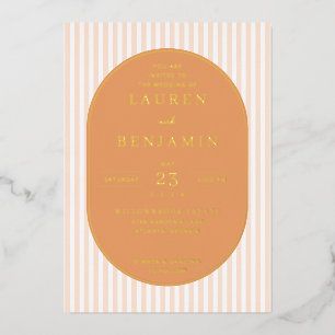 Elegant Peach Striped Wedding Invitation