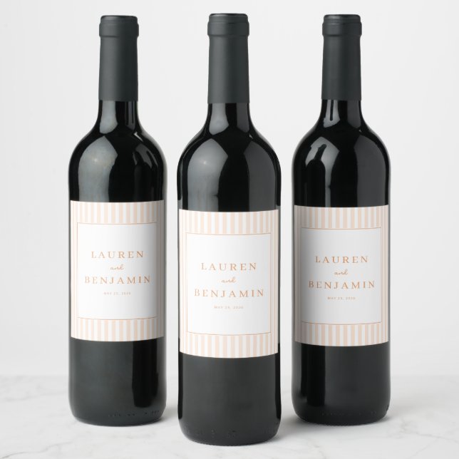 Elegant Peach Striped Wedding Labels (Bottles)