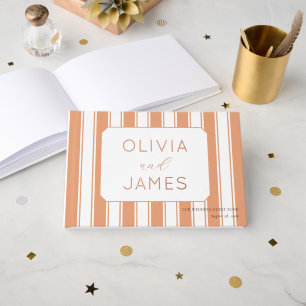 Elegant Peach Stripes with Gold Accents Guest Book