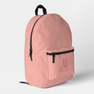 Elegant Peach Tones Modern Name Template Monogram Printed Backpack