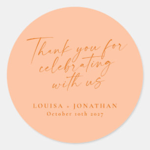 Elegant Peach Trendy Script Custom Thank You Classic Round Sticker