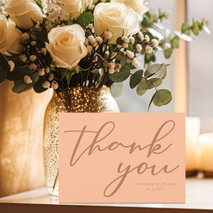 Elegant Peach Typography Summer Wedding Custom Thank You Card
