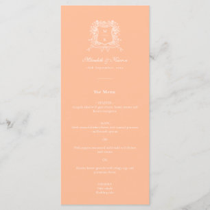 Elegant Peach Vintage Crest Thank You Wedding Menu