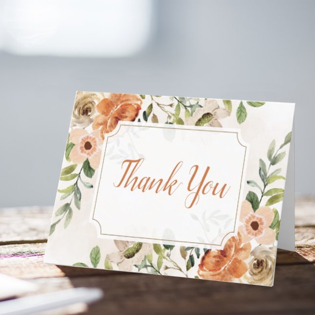 Elegant Peach Watercolor Floral Thank You Card (A pretty terracotta floral thank you card that is perfect for any occassion.)