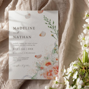 Elegant Peach Watercolor Floral Wedding Invitatio Invitation