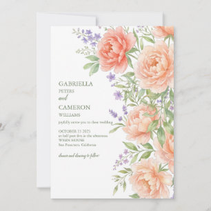 Elegant Peach Watercolor Floral Wedding Invitation