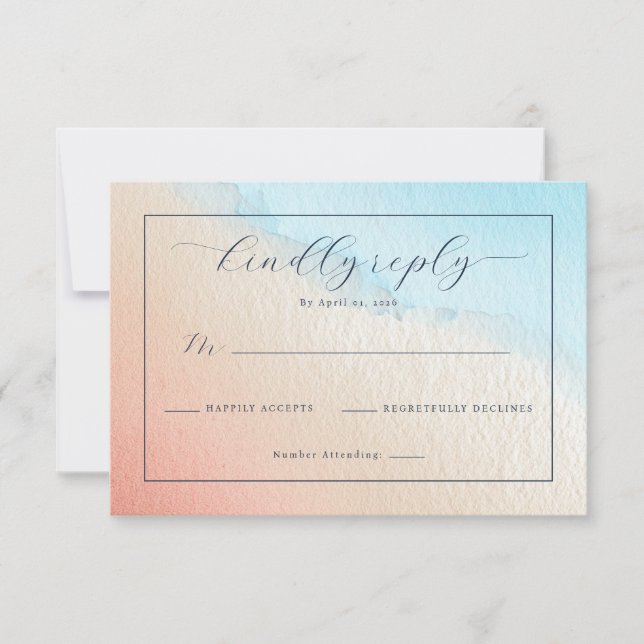 Elegant Peach Watercolor Gradient RSVP Card (Front)
