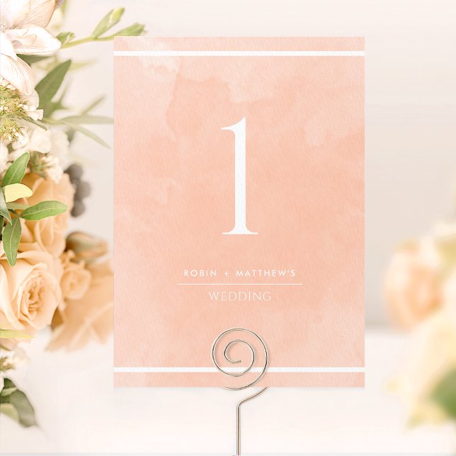 Elegant Peach Watercolor Table Number (Creator Uploaded)