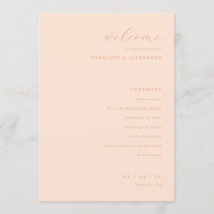 Elegant Peach Wedding Ceremony Program Programme