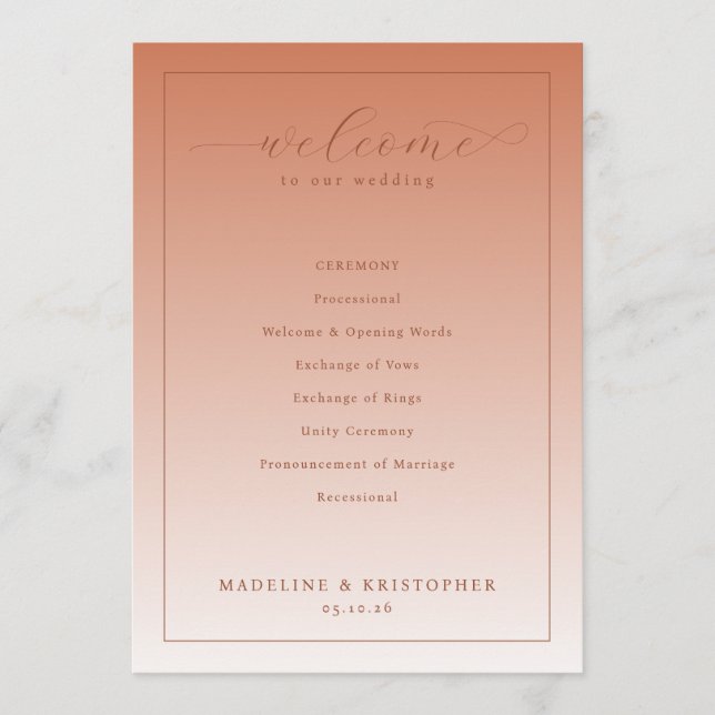 Elegant Peach Wedding Ceremony Program Programme (Front)