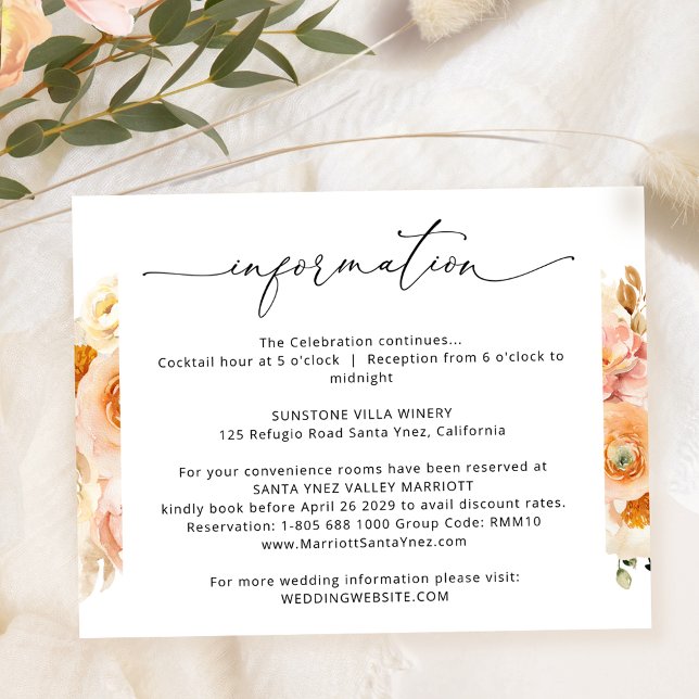 Elegant Peach Wedding Details, Wedding Information Enclosure Card (Creator Uploaded)