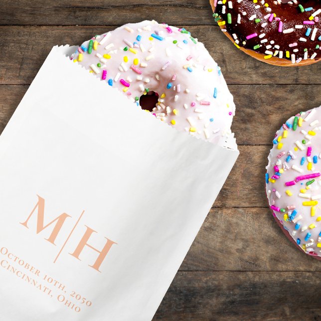 Elegant Peach Wedding Monogram Custom Favour Bags (Wedding monogram simple paper party bag.)