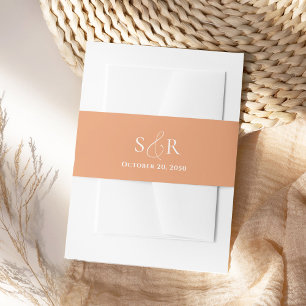 Elegant Peach Wedding Monogram Simple Invitation Belly Band