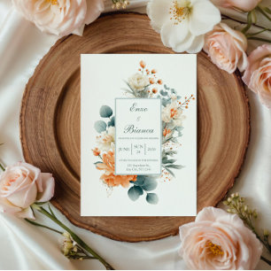 Elegant Peach White Eucalyptus Gold Speckle Invitation