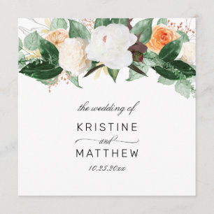 Elegant Peach White Fall Watercolor Floral Wedding Programme
