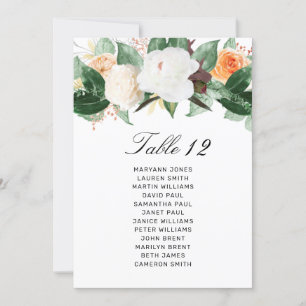 Elegant Peach White Floral Wedding Table Number