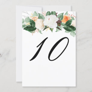 Elegant Peach White Floral Wedding Table Number