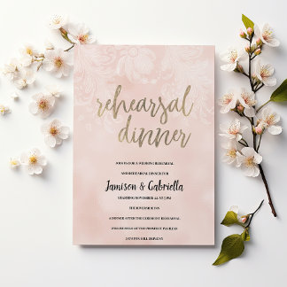 Elegant peach white flower lace Rehearsal Dinner Invitation