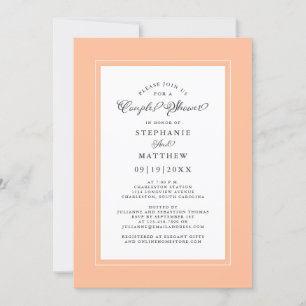 Elegant Peach White Wedding Couples Shower Bridal Invitation