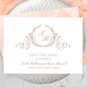 Elegant PeachMonogram Wedding Calligraphy Save The Date