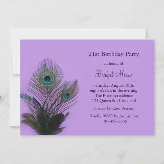Elegant Peacock 21st Birthday Invitation (Front)