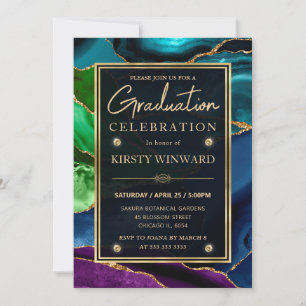Elegant Peacock Agate Gold Graduation Invitation