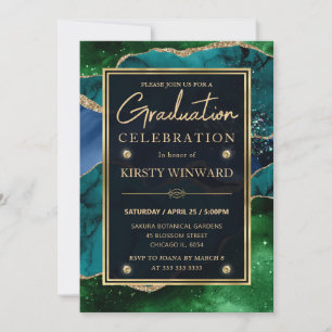 Elegant Peacock Agate Gold Graduation Invitation