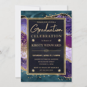 Elegant Peacock Agate Gold Graduation Invitation
