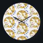 elegant peacock and elk large clock<br><div class="desc">this mesmerising, tantalising fashion design displays colourful, dazzling art of peacocks and elk.</div>