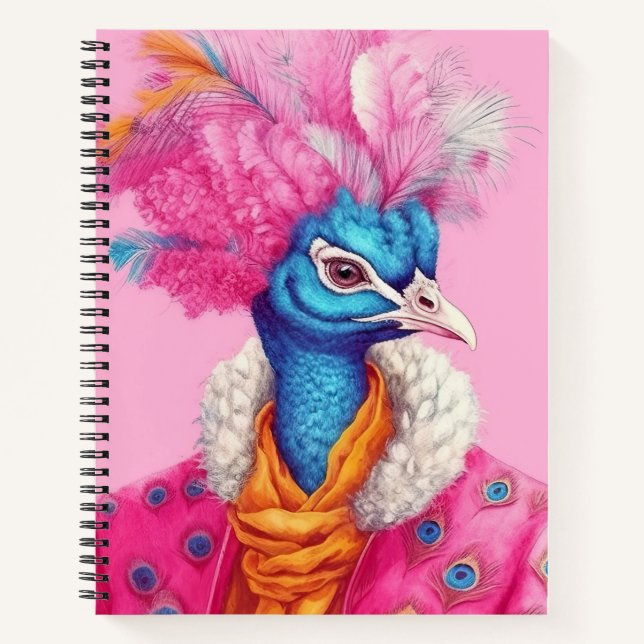 Elegant Peacock Animal Fashion Art Pink  Notebook (Front)