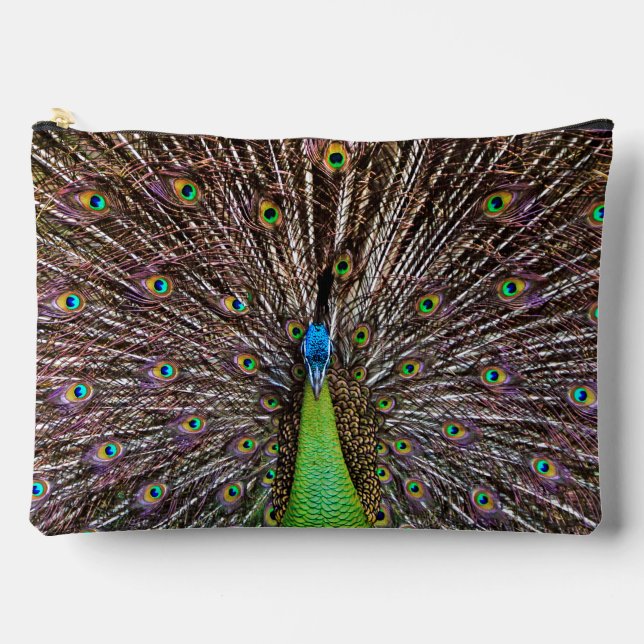 Elegant Peacock Bird and Feather Artwork Accessory Pouch (Front)