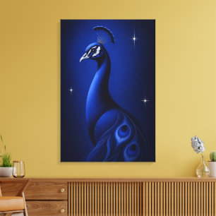 Elegant Peacock Blue Monochrome Editorial Art Canvas Print