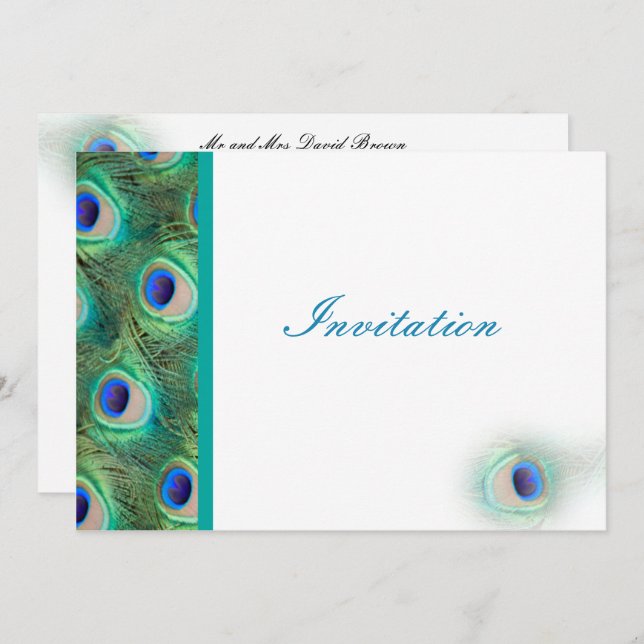 elegant peacock blue wedding invitation (Front/Back)